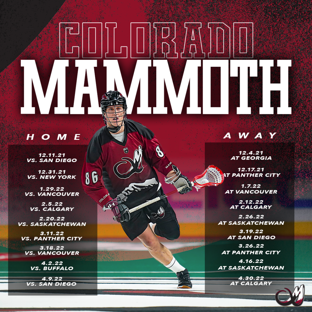 Colorado Mammoth, National Lacrosse League Release 202122 Schedule